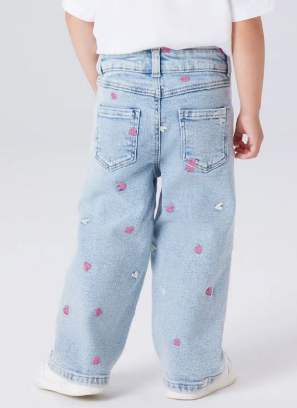 Name it - Bukse Jeans Wide Rose Heart Light Blue Bleached Denim